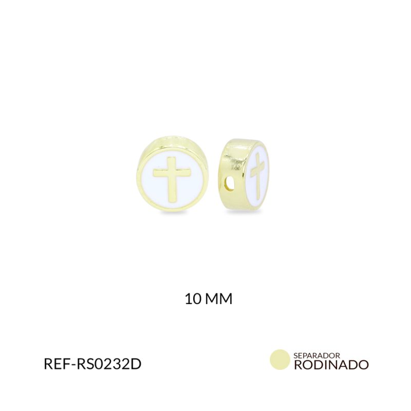 Separador Rodinado círculo resina blanca cruz 10mm / x unidad / ref-RS0232D / ref-RS0232D