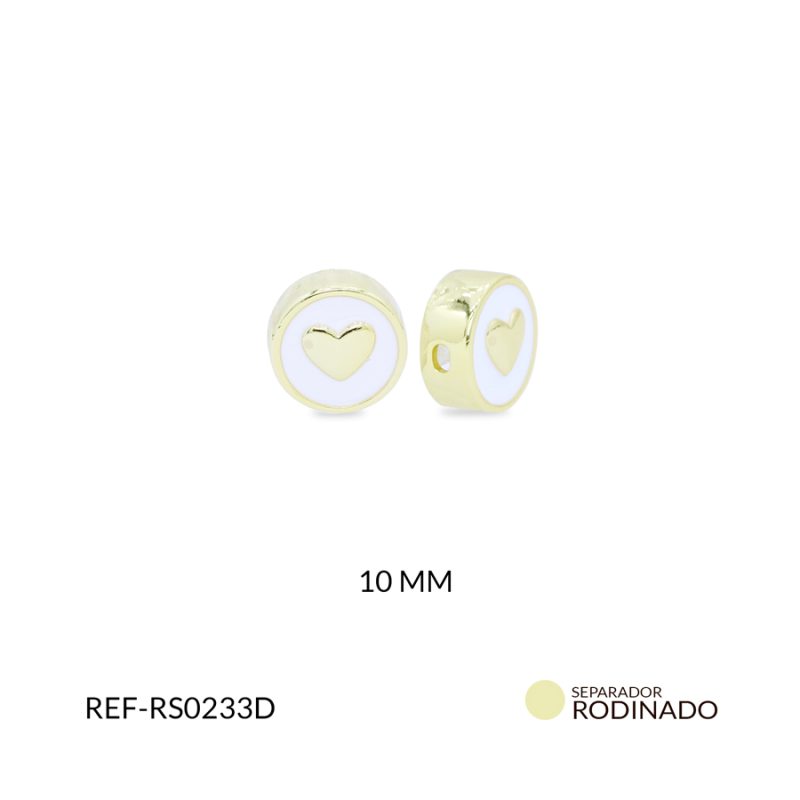 Separador Rodinado círculo resina blanca corazón 10mm / x unidad / ref-RS0233D / ref-RS0233D