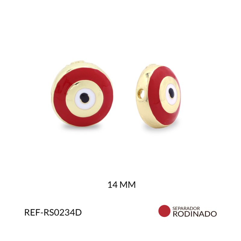 Separador Rodinado circulo ojo resina roja 14mm / x unidad / Ref-RS0234D / Ref-RS0234D