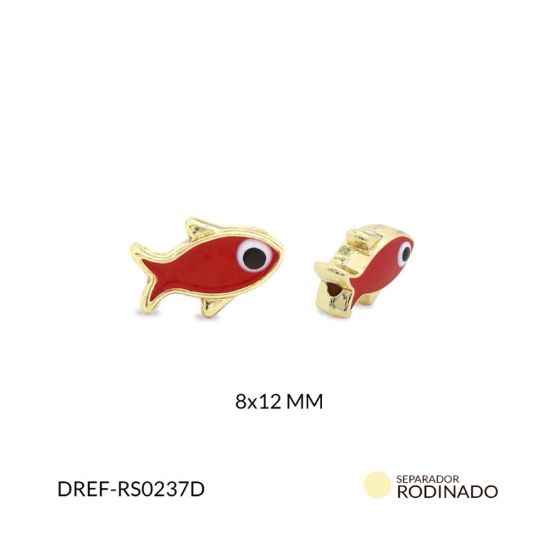 Separador Rodinado pez resina Rojo 8x12mm / x unidad / Ref-RS0237D / Ref-RS0237D