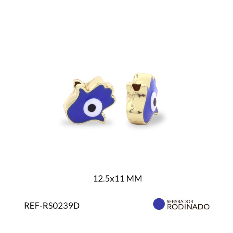 Separador Rodinado Mano Hamsa resina azul rey 12.5x11mm / x unidad / Ref-RS0239D / Ref-RS0239D