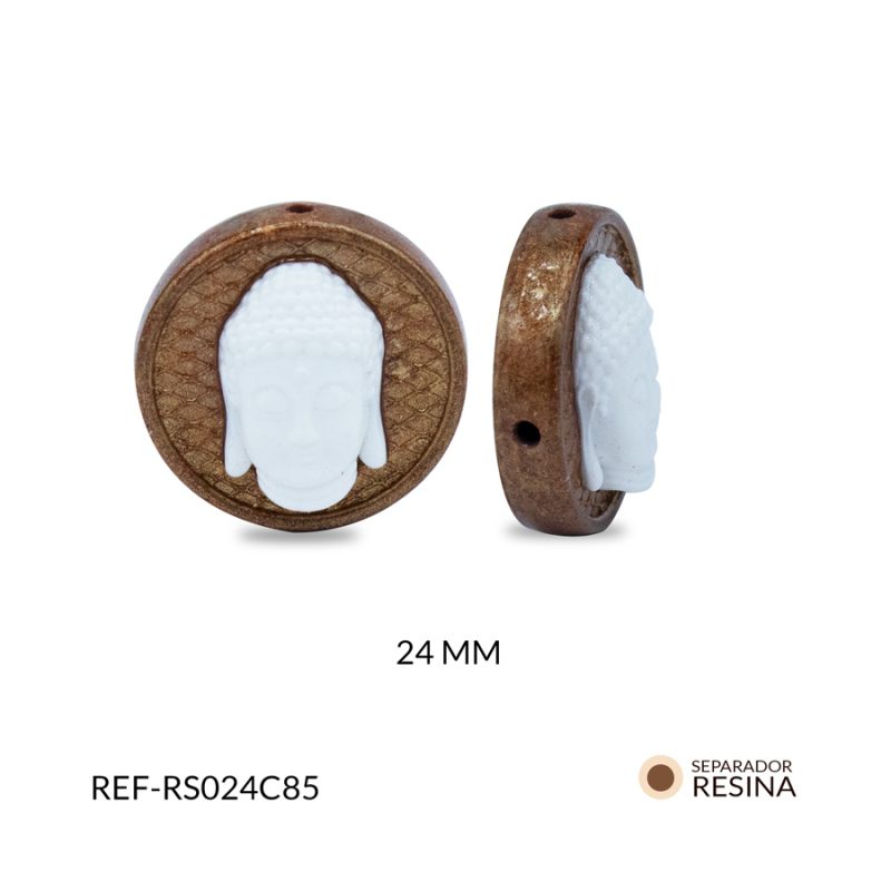 Separador resina sello cafe con cara de buda blanca  24mm / x unidad / Ref-RS024C85 / Ref-RS024C85