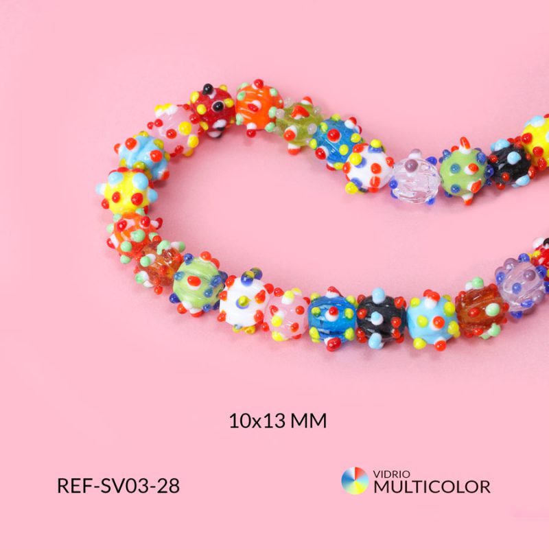 Separador vidrio con puntos multicolor 10x13mm / x sarta / Ref-SV03-28