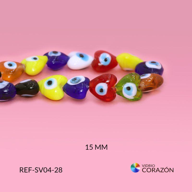 Ojo turco vidrio corazón mixto 15mm / x sarta / Ref-SV04-28