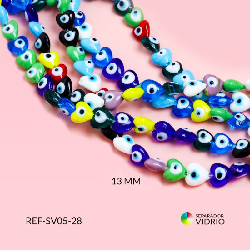 Corazón ojo turco en vidrío multicolor 13mm / x unidad / Ref-SV05-28