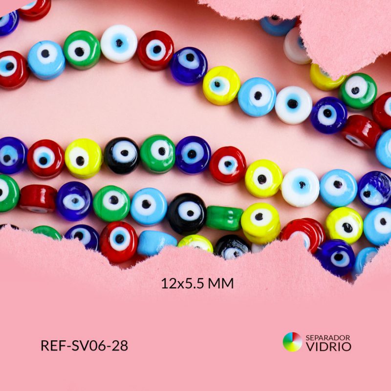 Ojo turco en vidrío plano mixto 12x5.5mm / x sarta / Ref-SV06-28