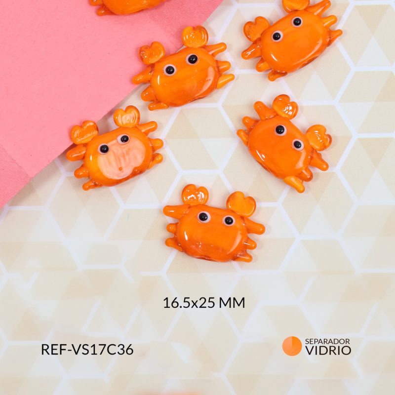 Separador vidrio cangrejo traslucido naranja 16.5x25mm / x unidad / Ref-VS17C36 / Ref-VS17C36