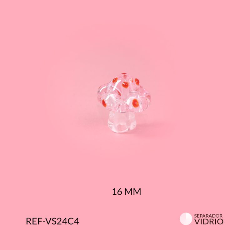 Separador vidrio hongo traslucido rosado puntos rojos 16mm / x unidad / Ref-VS24C4 / Ref-VS24C4