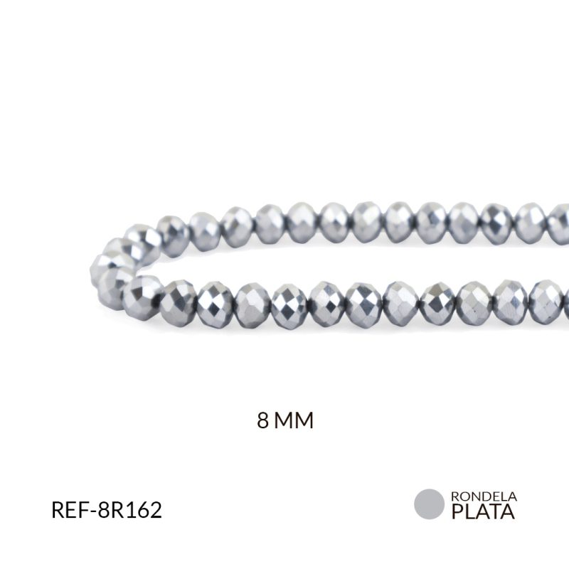 Rondela Metalizada plateado 8mm / x sarta / Ref-8R162 / Ref-8R162