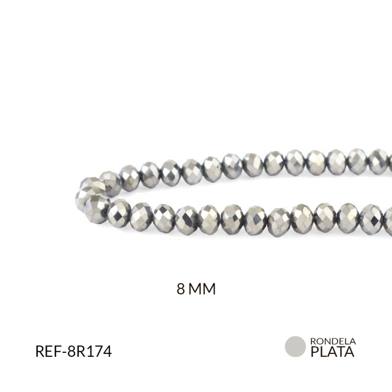 Rondela metalizado plateado 8mm / x sarta / Ref-8R174 / REF-8R174