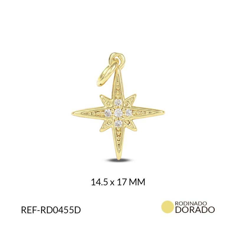 Dije rodinado estrella 14.5X17mm / x unidad / Ref-RD0455D / Ref-RD0455D