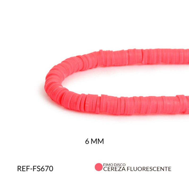 FIMO DISCO CEREZA FLUORESCENTE 6MM / x SARTA / Ref-FS670