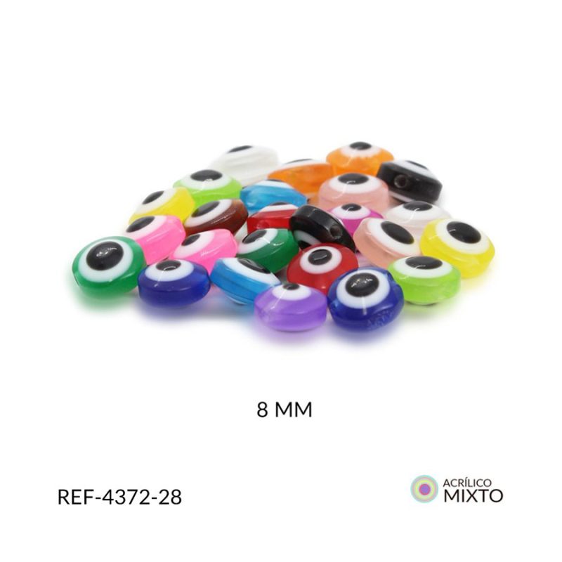 Ojo turco acrilico plano mixto 8mm / paquete x 24 unidades / Ref-4372-28