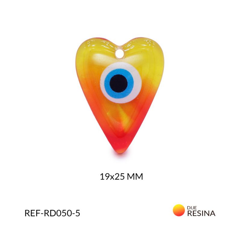 Dije resina corazon ojo turco vitral (amarillo-rojo) 19x25mm / x unidad / RD050-5 / Ref-RD050-5