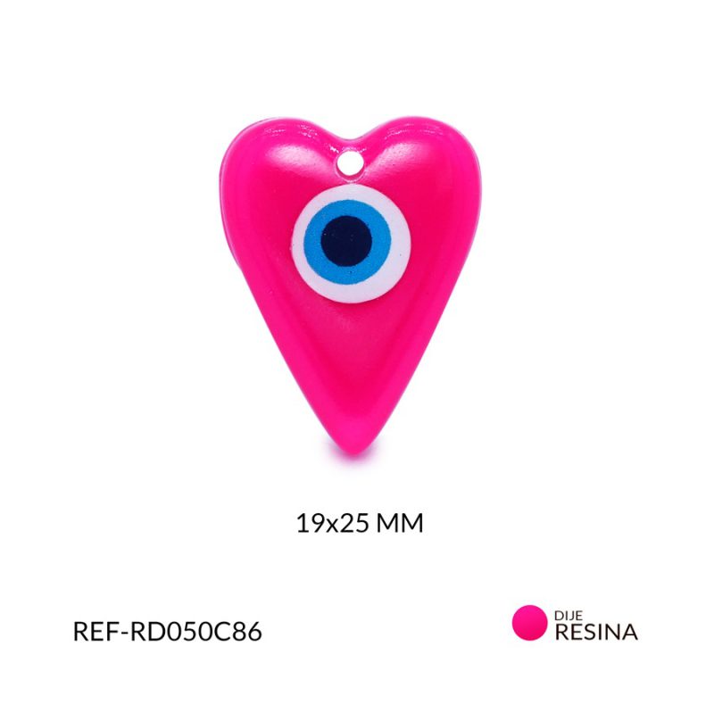 Dije resina corazon ojo turco fucsia 19x25mm / x unidad / RD050C86 / Ref-RD050C86