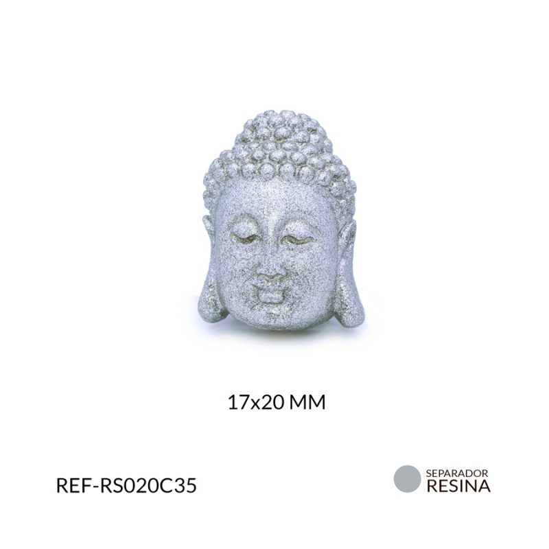 Separador resina rostro Buda plateado 17x20mm / x unidad / RS020C35 / Ref-RS020C35