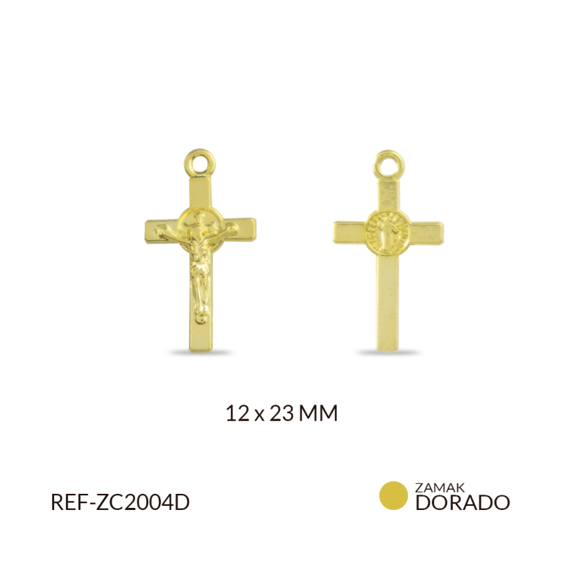 Cruz zamak San Benito denario 12x23mm / x unidad / Ref-ZC2004D / Ref-ZC2004D