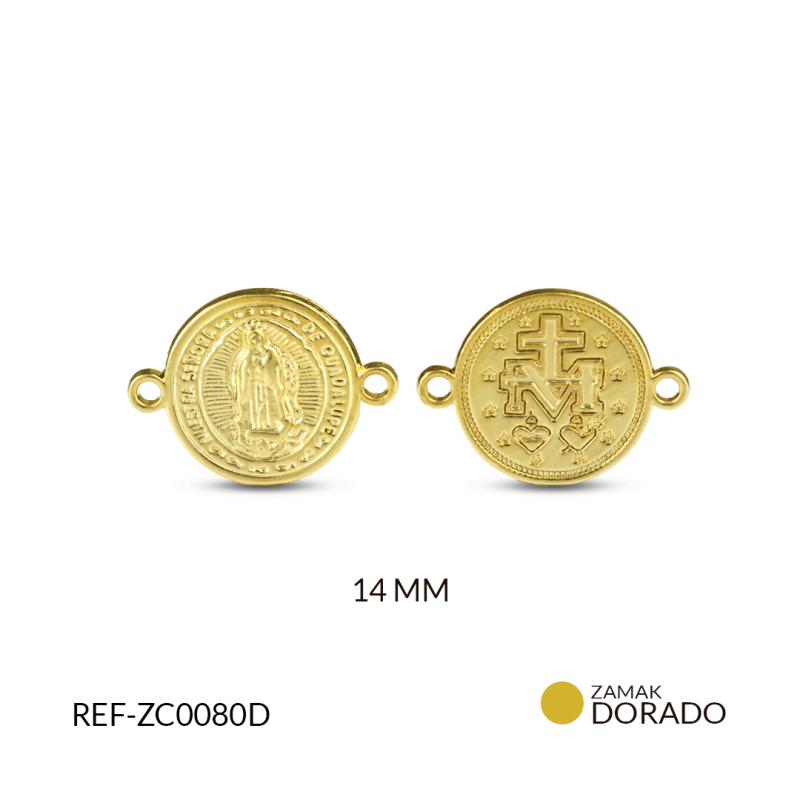 Centro pulsera zamak Virgen de Guadalupe relieve 14mm / paquete x 3 unidades / Ref-ZC0080D / Ref-ZC0080D