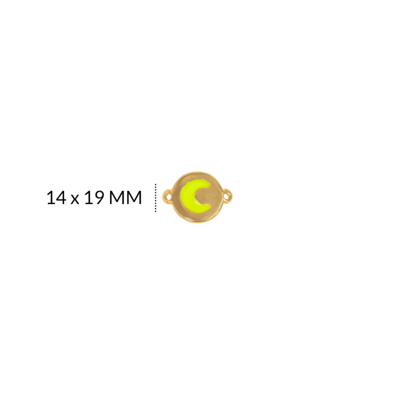 Centro pulsera en zamak circulo luna amarilla en resina 14 x 19 mm color dorado / x und / Ref-ZC0120D / Amarillo