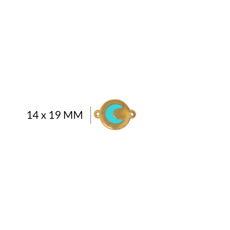 Centro pulsera en zamak circulo luna azul en resina 14 x 19 mm color dorado / x und / Ref-ZC0120D / Azul