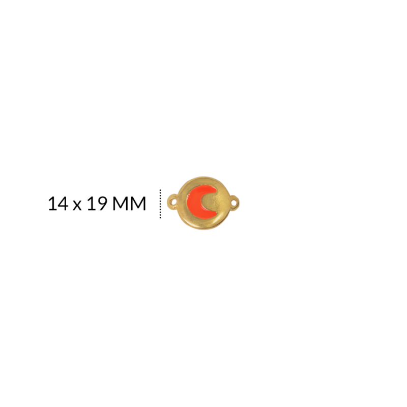 Centro pulsera en zamak circulo luna naranja en resina 14 x 19 mm color dorado / x und / Ref-ZC0120D / Naranja
