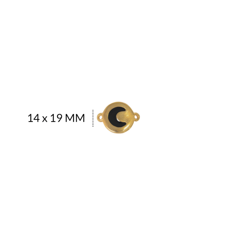 Centro pulsera en zamak circulo luna negra en resina 14 x 19 mm color dorado / x und / Ref-ZC0120D / Negro