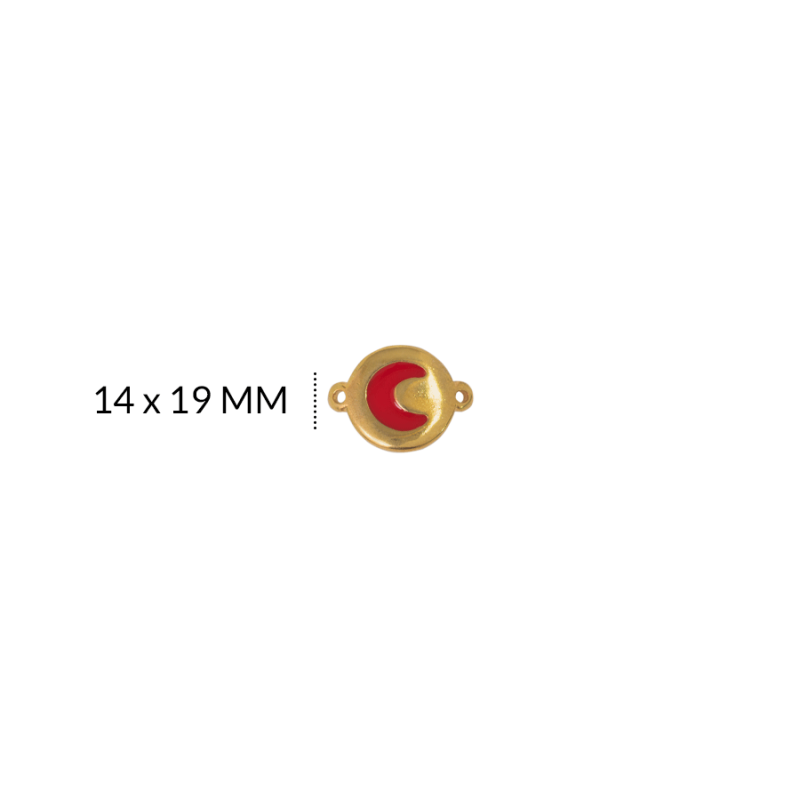 Centro pulsera en zamak circulo luna roja en resina 14 x 19 mm color dorado / x und / REF-ZC0120D / Luna roja