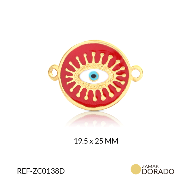 Centro pulsera zamak dorada circulo resina roja 19x25mm / x unidad / Ref-ZC0138D / REF-ZC0138D