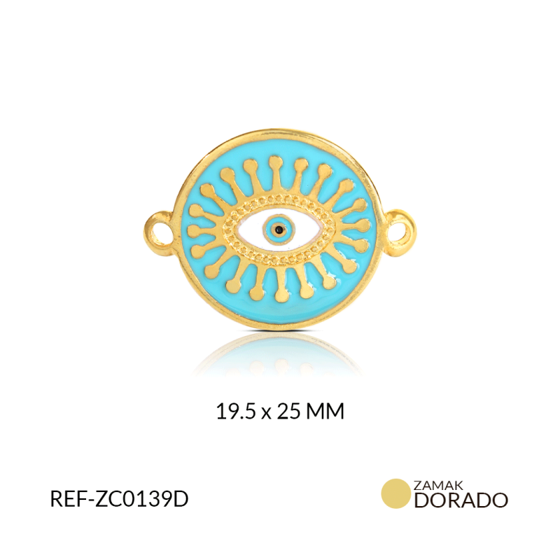 Centro pulsera zamak circulo resina verde A ojo 19x25mm / x unidad / Ref-ZC0139D / REF-ZC0139D