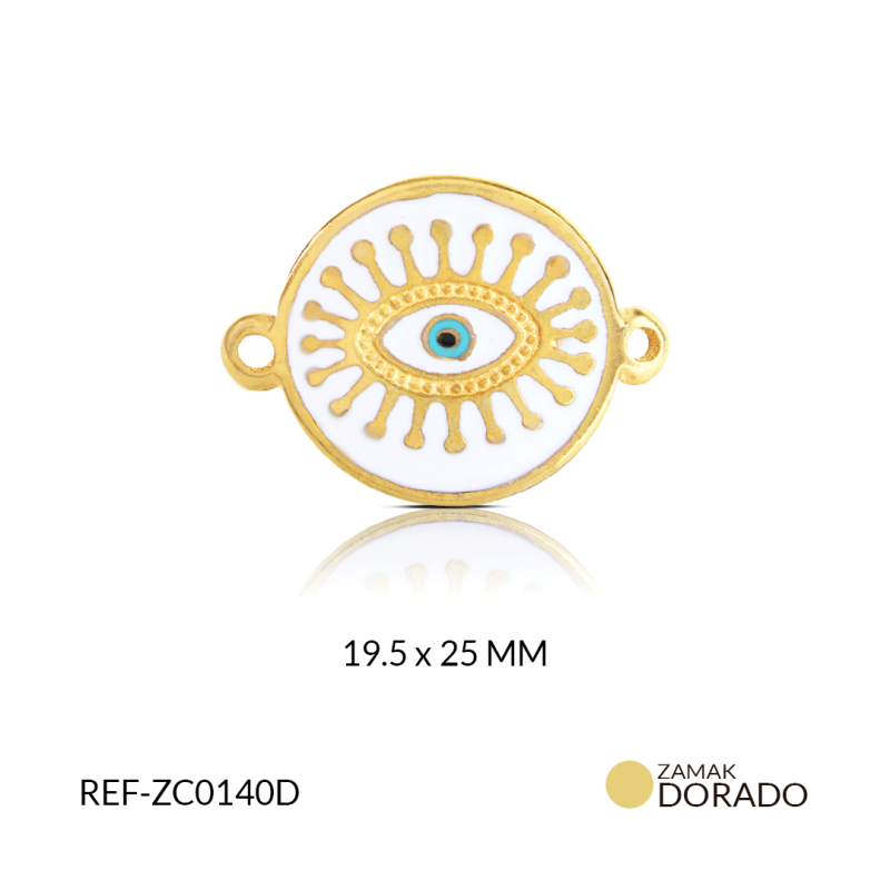 Centro pulsera Zamak dorada circulo blanco ojo pintado 19 x 25 mm / x und / REF-ZC0140D