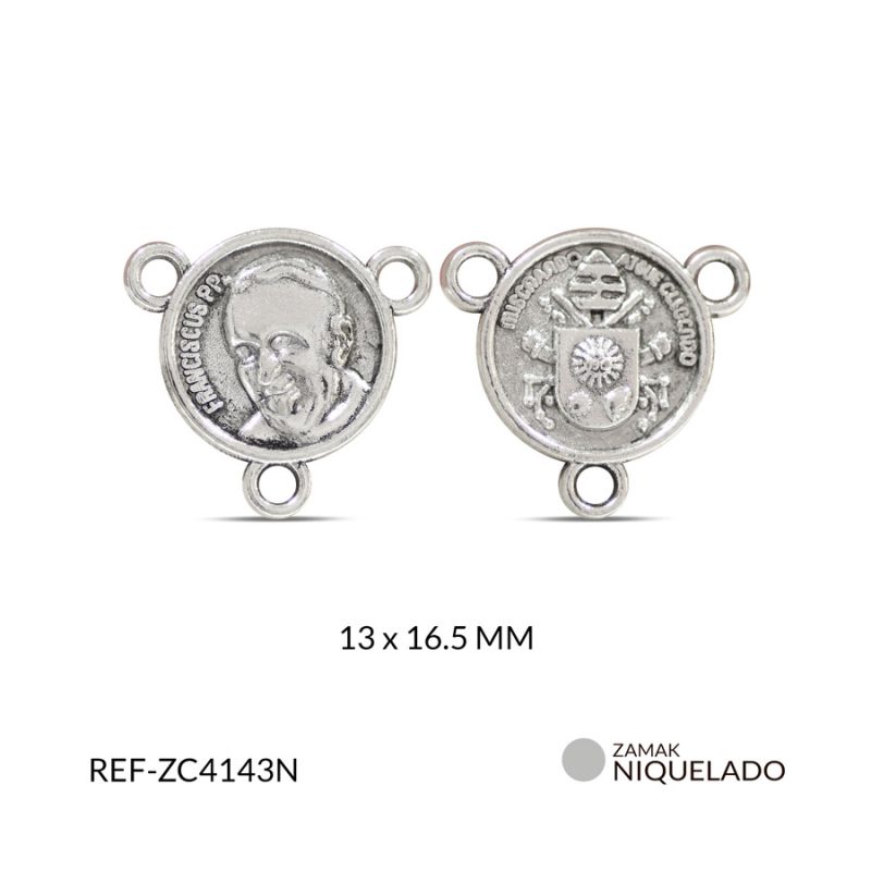 CRUCERO ZAMAK PAPA FRANCISCO+ESCUDO DE LA CUIDAD DEL VATICANO 16.5 X 13MM / PAQUETE x 12 UNIDADES / Ref-ZC4143N