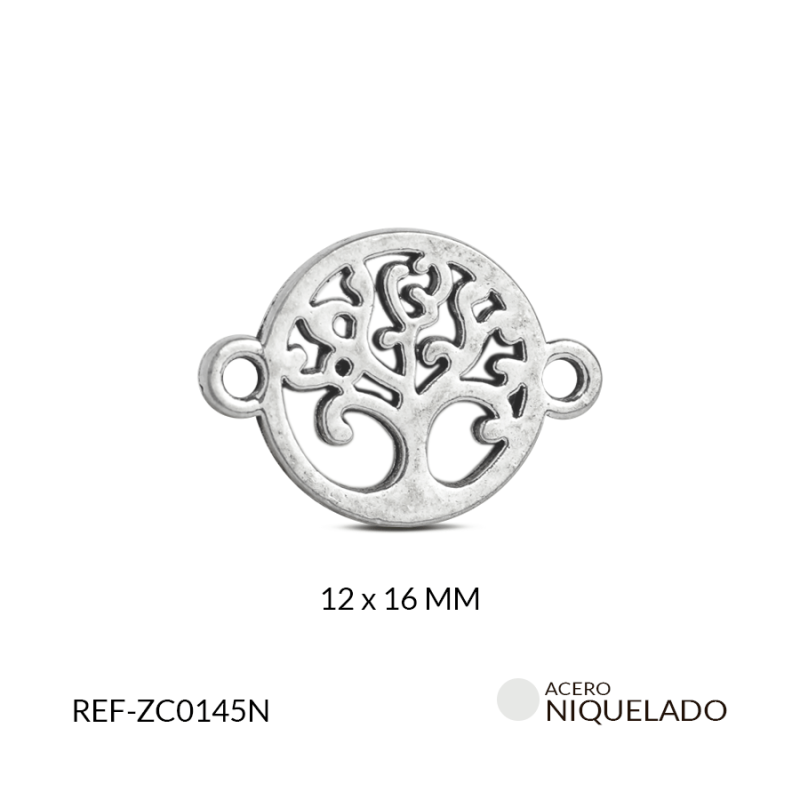Centro pulsera zamak circulo arbol de la vida 12 x 16 mm color niquelado / Paquete 12 und / Ref-ZC0145N