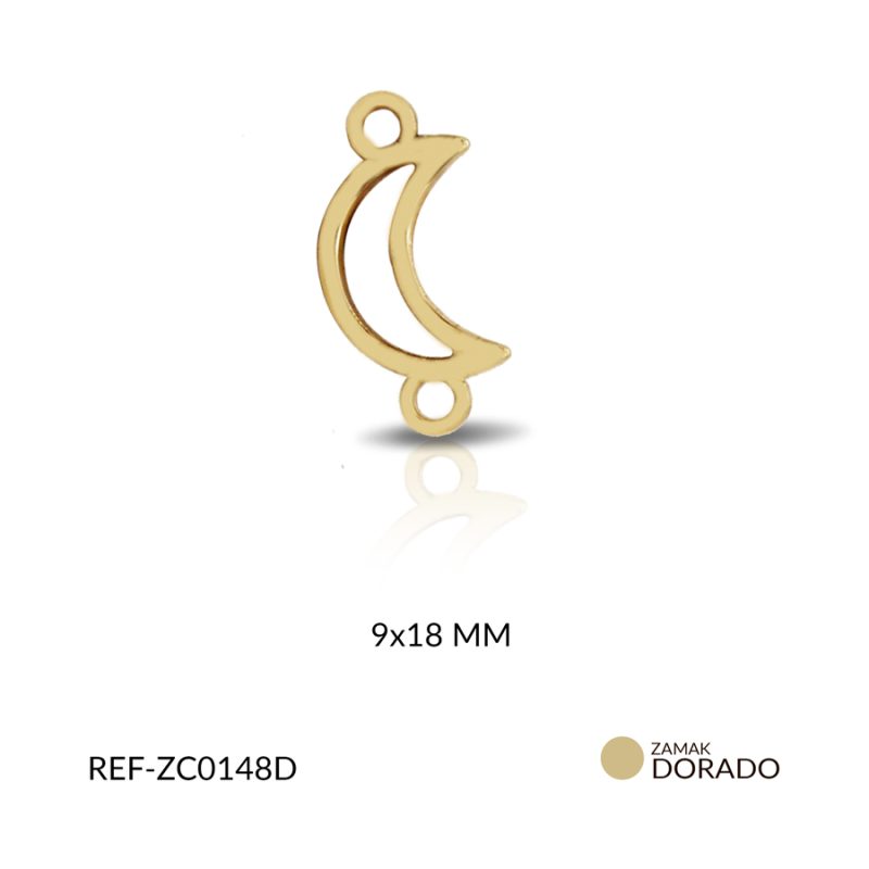 Centro pulsera Zamak silueta luna 9 x 18 mm / paquete x 3 unidades / Ref-ZC0148D