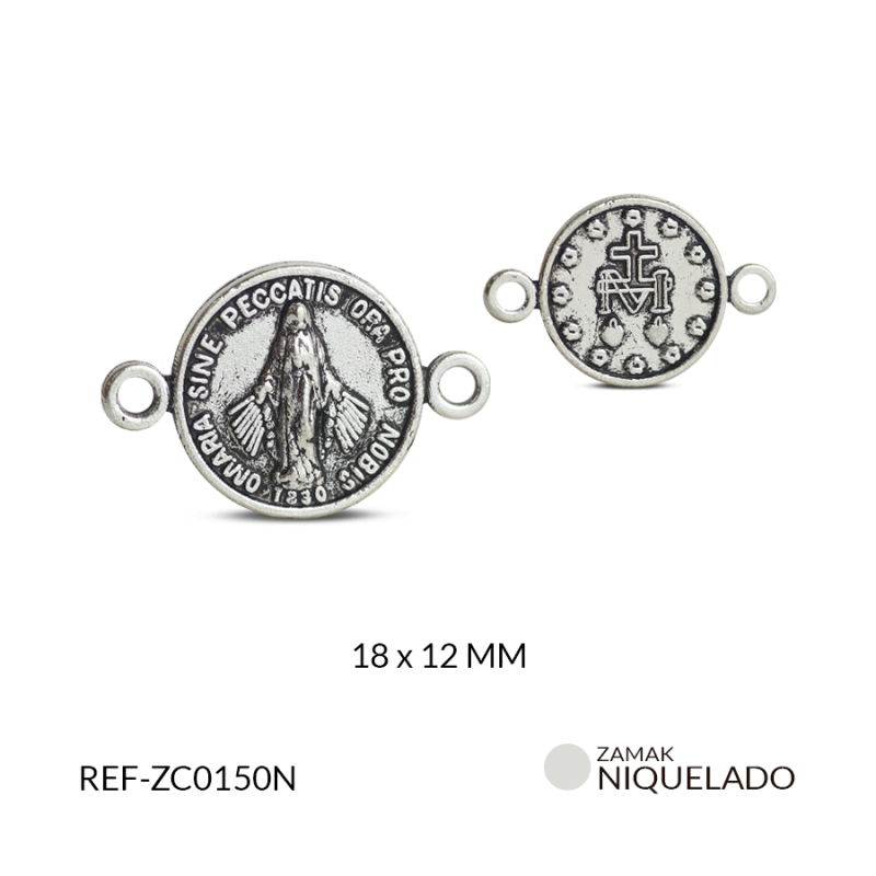 Centro pulsera zamak Virgen Milagrosa 18x12mm / paquete x 12 unidades / Ref-ZC0150N / Ref-ZC0150N