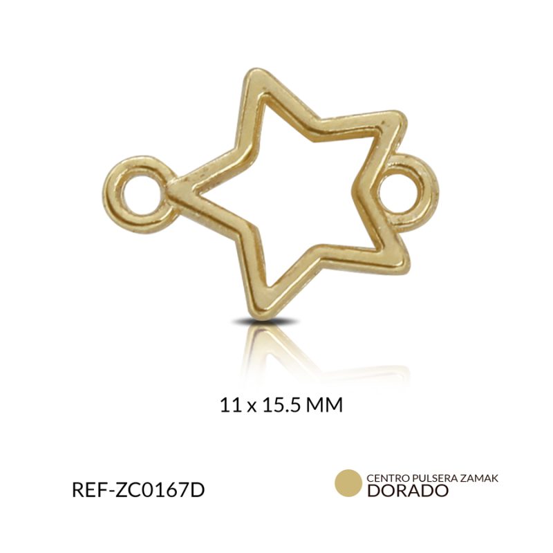 CENTRO PULSERA ZAMAK ESTRELLA SILUETA DELGADA 11x15.5 MM / PAQUETE x 6 UND / Ref-ZC0167D