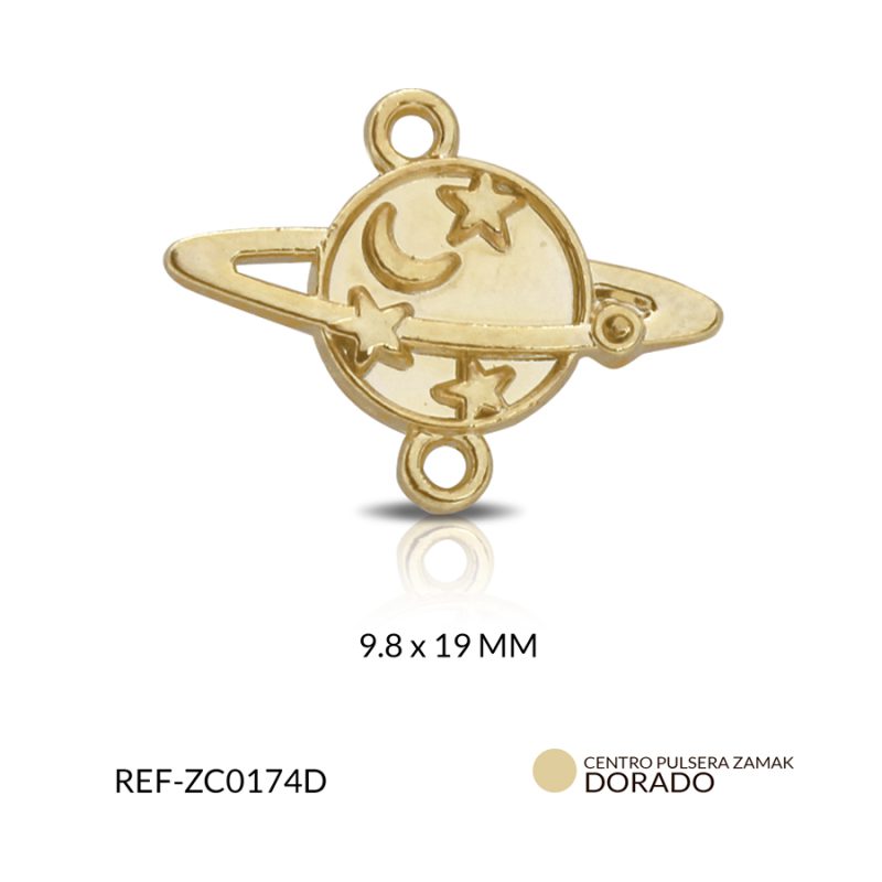 Centro pulsera zamak planeta luna estrella 9.8x19mm / Paquete x 3 unidad / Ref-ZC0174D / Ref-ZC0174D