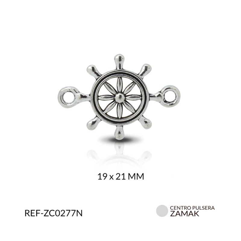 Centro pulsera zamak timon flor 6 puntas color niquelado / Paquete x 12 und / Ref-ZC0277N
