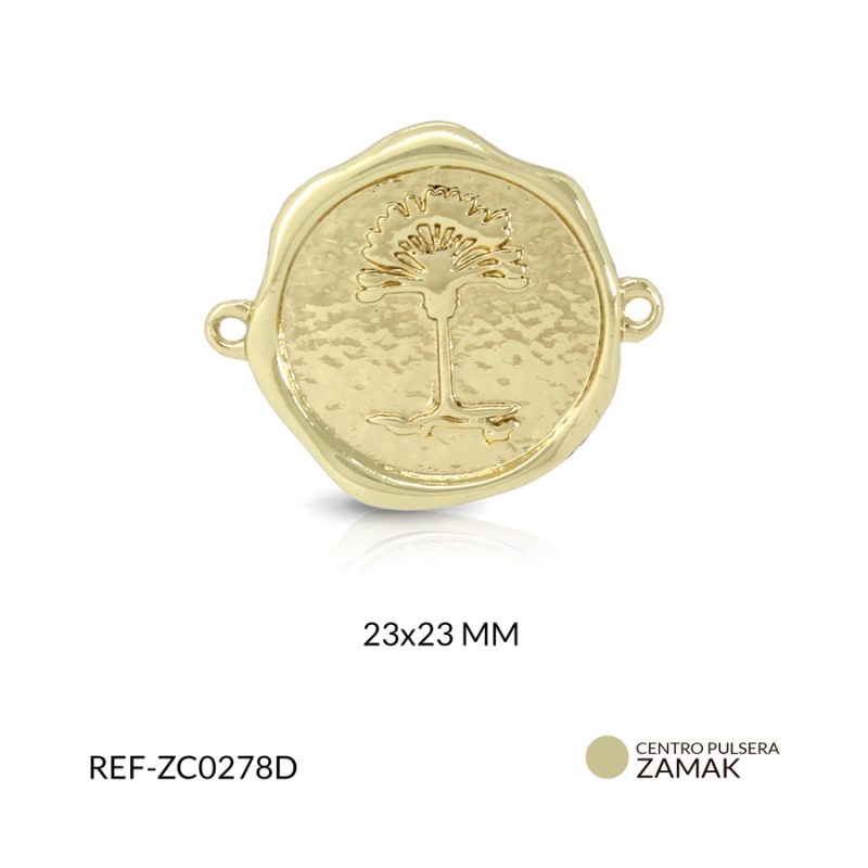 Centro pulsera Zamak circulo palma de cera 23x23mm / x unidad / Ref-ZC0278D