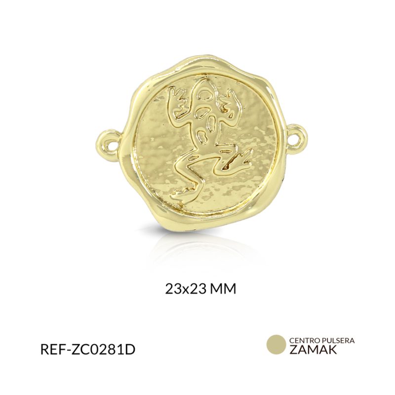Centro pulsera Zamak circulo rana 23x23mm / x unidad / Ref-ZC0281D