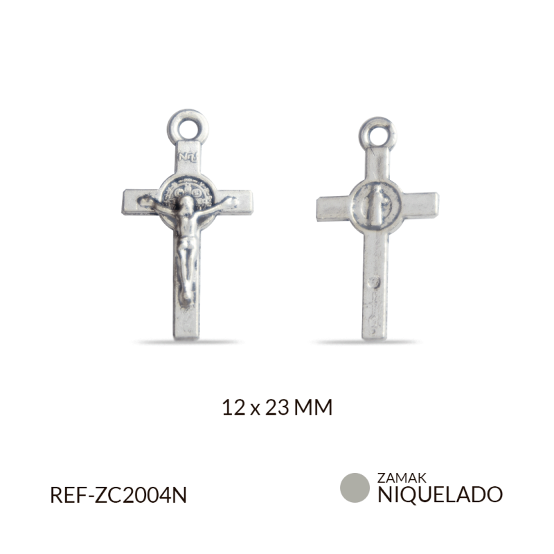 Cruz zamak San Benito denario 12x23mm / paquete x 12 unidades / ref-ZC2004N / REF-ZC2004N