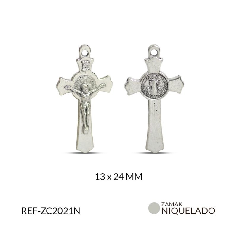 CRUZ ZAMAK SAN BENITO CRISTO RELIEVE 13X24 MM / x und ESTA MAL LA MEDIDA / Ref-zc2021n