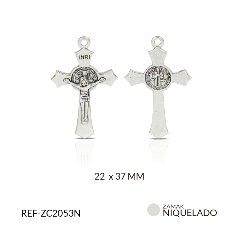 Cruz zamak San Benito 22x37mm / paquete x 6 unidades / Ref-ZC2053N / Ref-ZC2053N