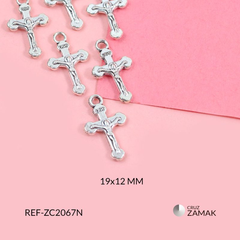 Cruz zamak cristo denario 19x12mm / paquete x 12 unidades / Ref-ZC2067N / Ref-ZC2067N