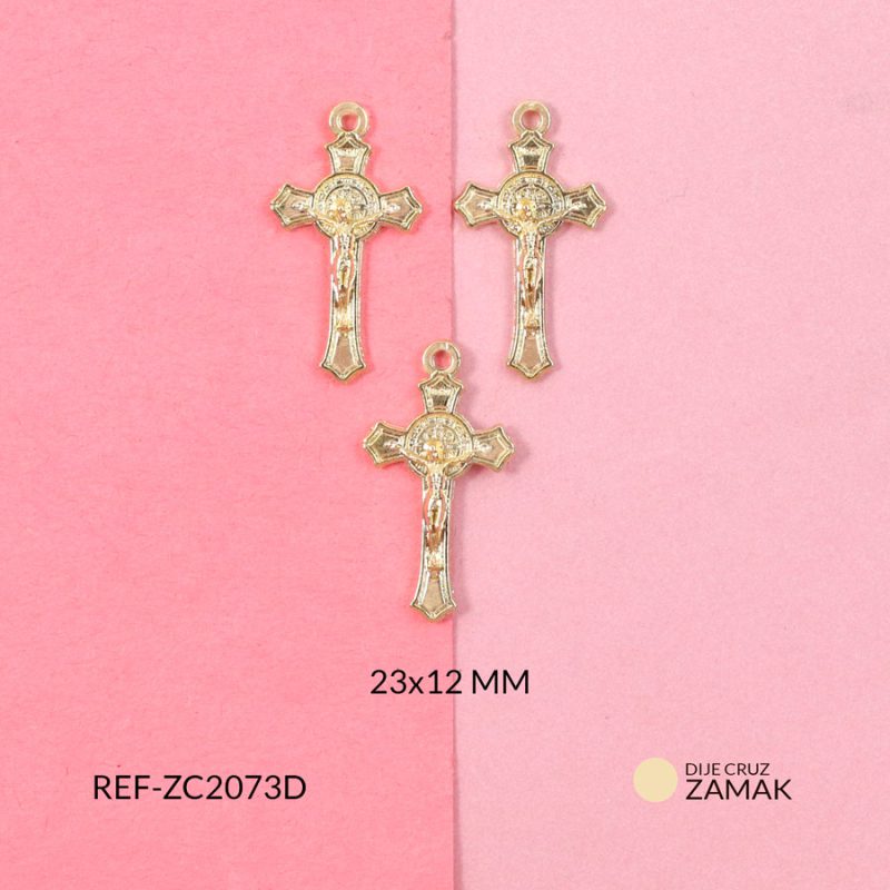 Cruz zamak cristo relieve mini San benito 23x12mm / x unidad / Ref-ZC2073D / Ref-ZC2073D