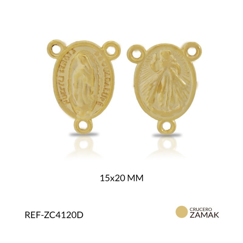Crucero zamak dorado Guadalupe + Misericordioso 15 x 20 mm / x und / Ref-ZC4120D