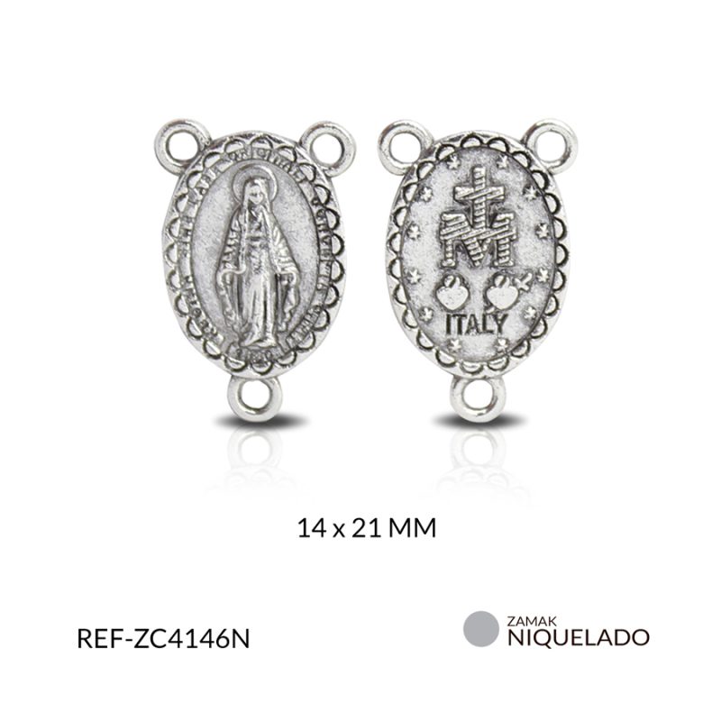 Crucero zamak ovalada Virgen Milagrosa 14X21 MM / Paquete x 12 unidades / Ref-ZC4146N / Ref-ZC4146N