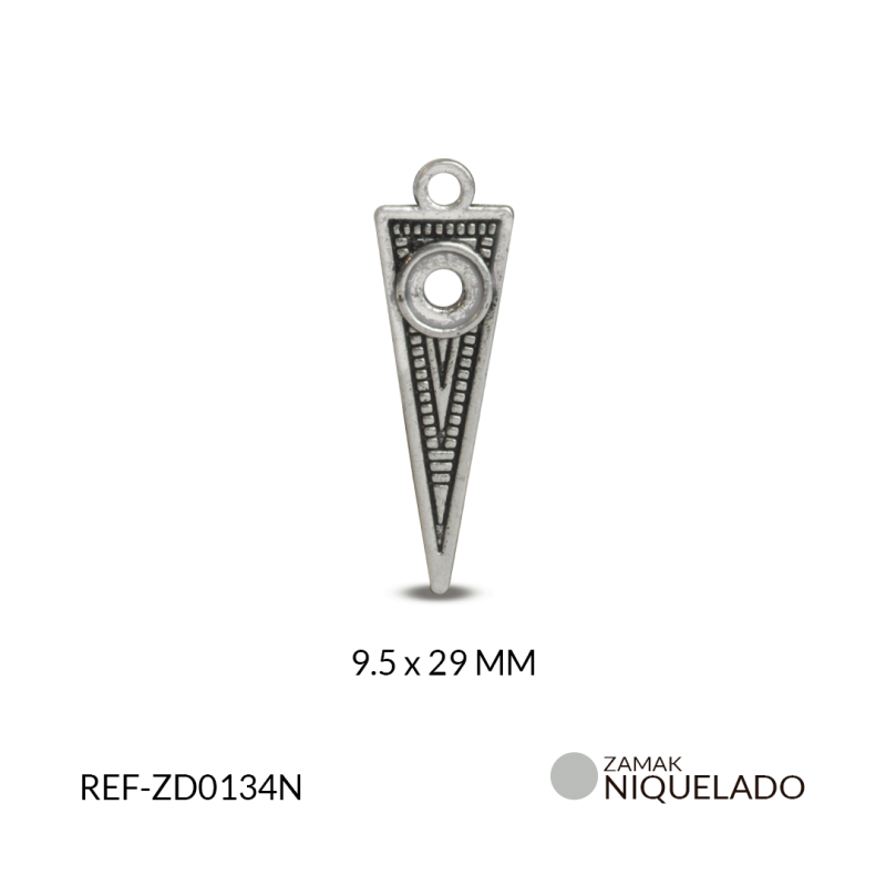 DIJE ZAMAK TRIANGULO HUECO 9.5*29 MM A41965 / PAQUETE x 12 UND / Ref-ZD0134N