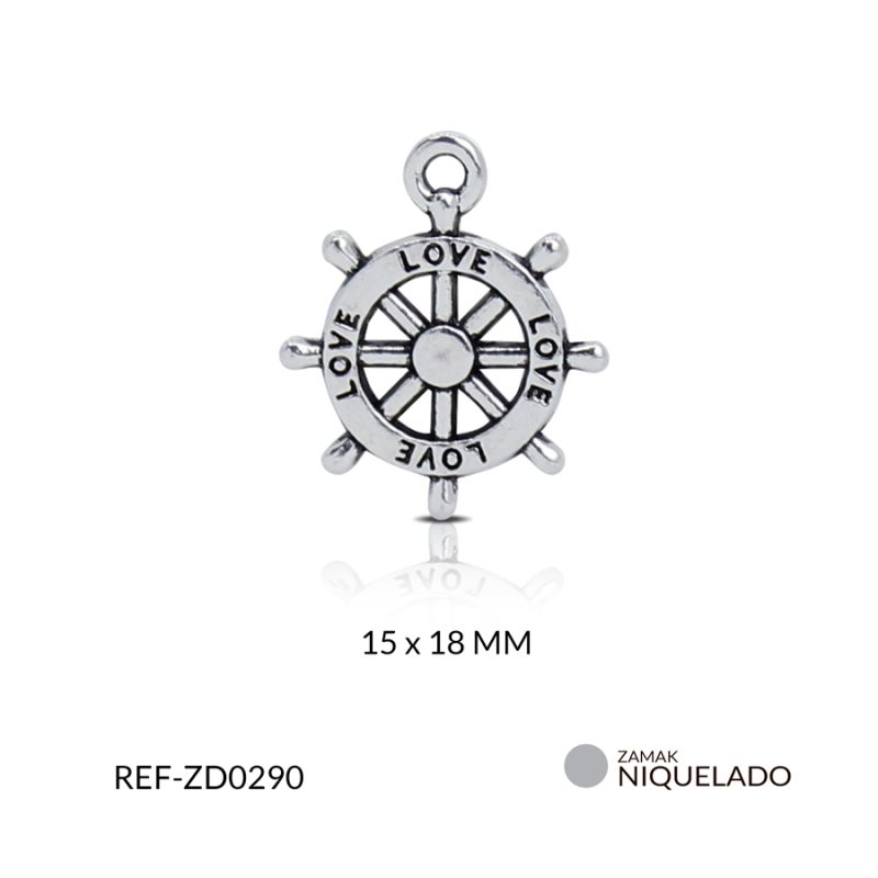 Dije zamak timón love 15x18mm / paquete x 12 unidades / Ref-ZD0290N