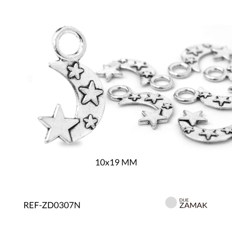Dije Zamak Luna-Estrella 10x19mm / Paquete x 12 unidad / Ref-ZD0307N / Ref-ZD0307N