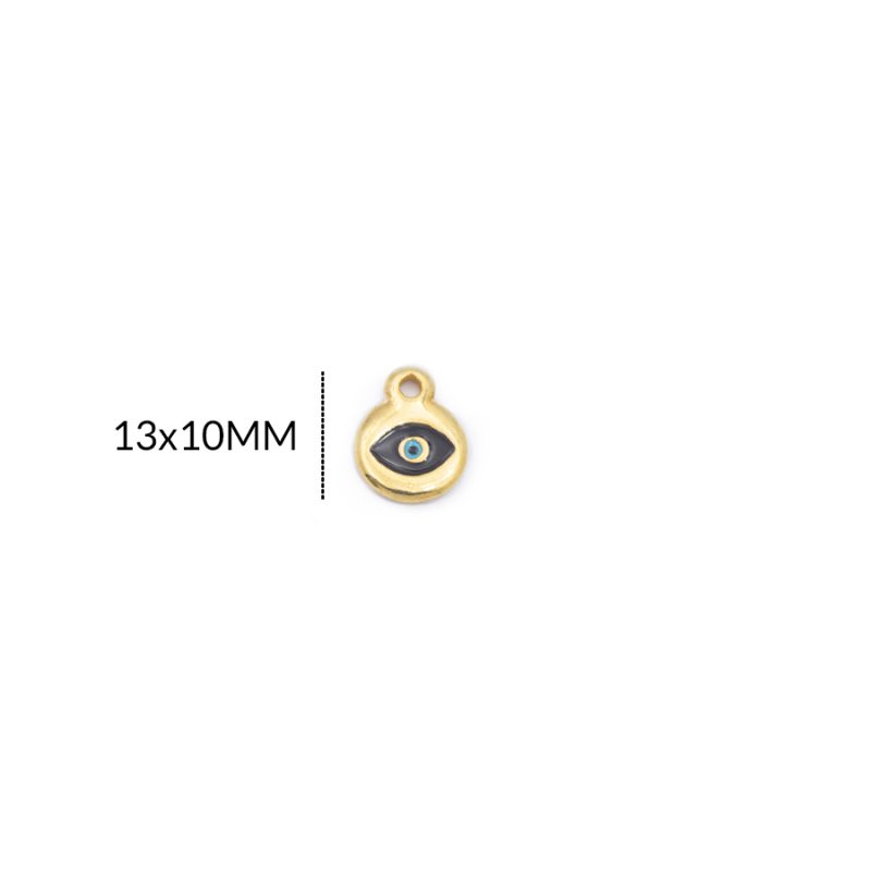 DIJE ZAMAK CIRCULO OJO TURCO EN RESINA 13 X 10MM / color dorado / X UNIDAD / REF-ZD0316DNEGRO / REF-ZD0316Dnegro